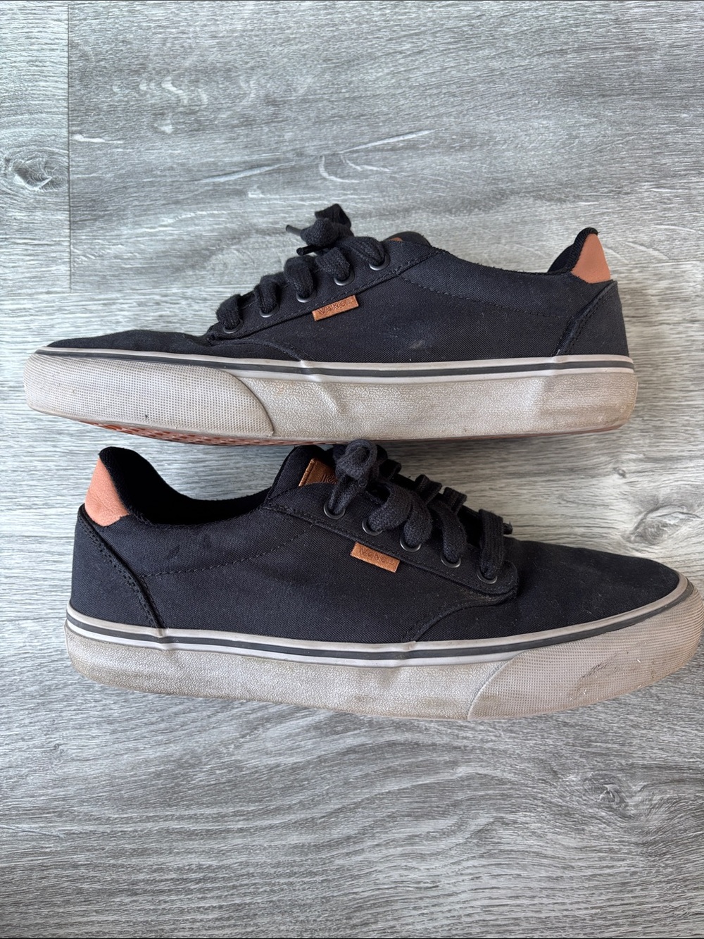 Men's Black Canvas Low-Top Vans Sneakers with Brown Accents